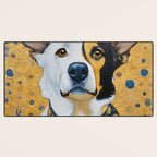 Gustav Klimt Style Dog Dressed in Blue White and Gold Desk Mat Gallery Image 3