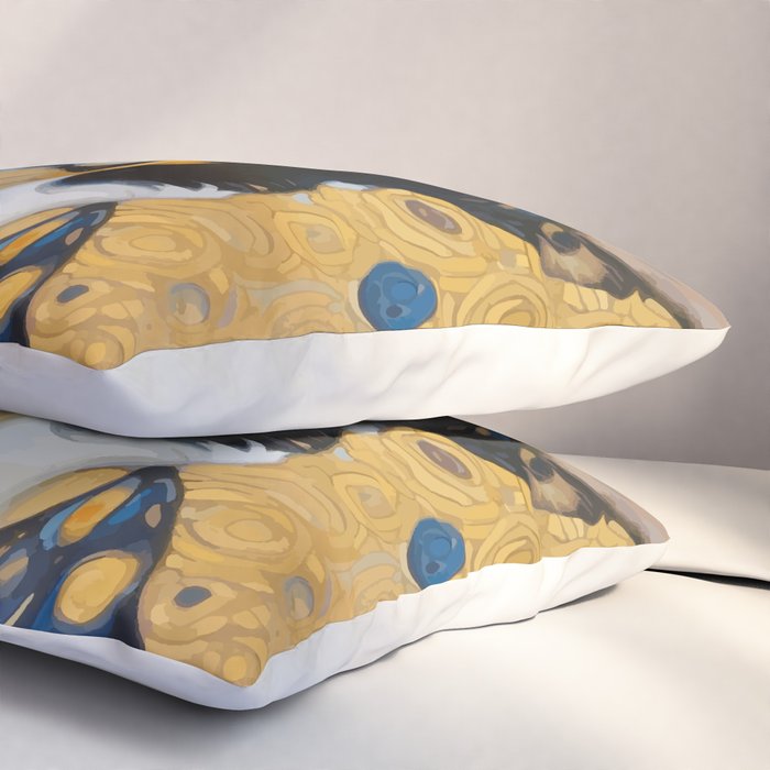 Gustav Klimt Style Dog Dressed in Blue White and Gold Pillow Sham Gallery Image 3