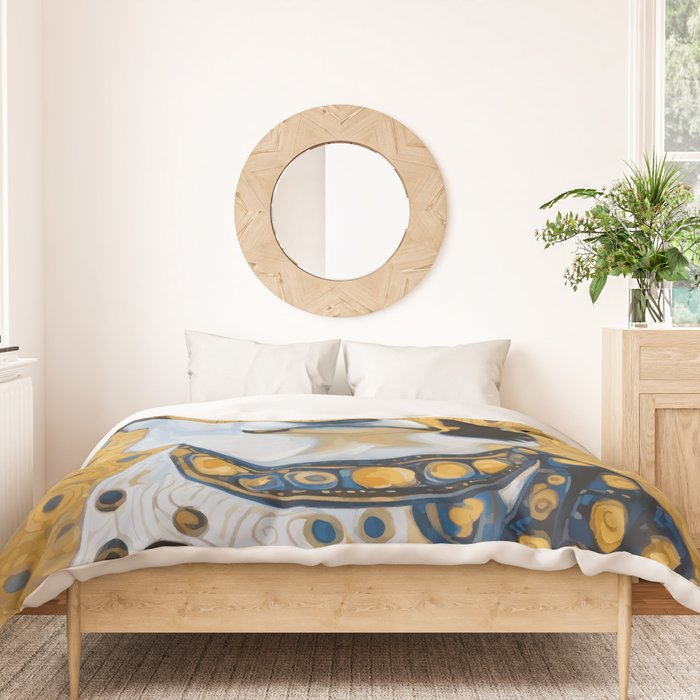 Gustav Klimt Style Dog Dressed in Blue White and Gold Duvet Cover Gallery Image 3