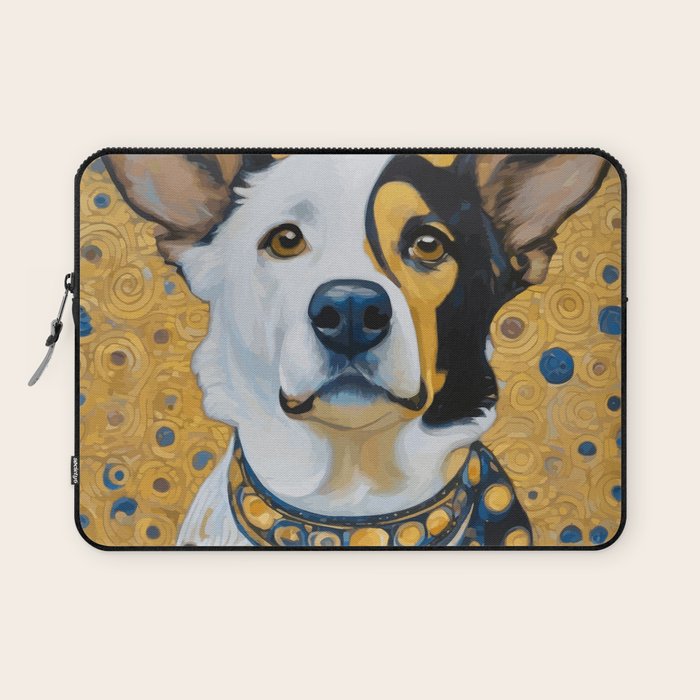 Gustav Klimt Style Dog Dressed in Blue White and Gold Laptop Sleeve Gallery Image 1