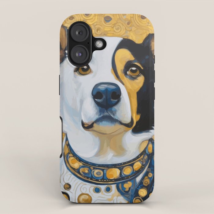 Gustav Klimt Style Dog Dressed in Blue White and Gold iPhone Case Gallery Image 1