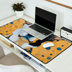 Gustav Klimt Style Dog Dressed in Blue White and Gold Desk Mat Gallery Image 2