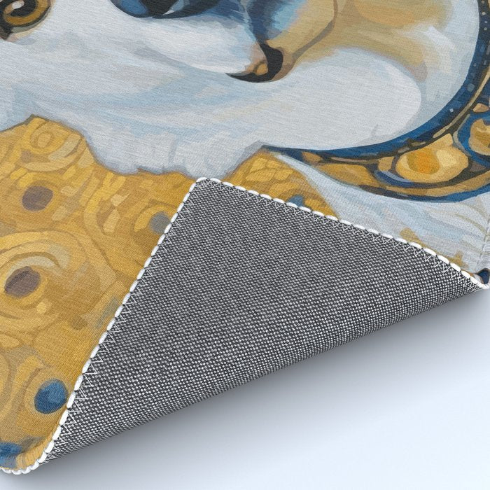 Gustav Klimt Style Dog Dressed in Blue White and Gold Rug Gallery Image 4