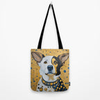 Gustav Klimt Style Dog Dressed in Blue White and Gold Tote Bag Gallery Image 2