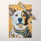 Gustav Klimt Style Dog Dressed in Blue White and Gold Wrapping Paper Gallery Image 1