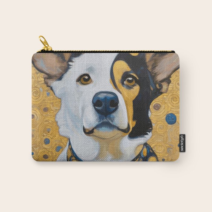 Gustav Klimt Style Dog Dressed in Blue White and Gold Carry All Pouch Gallery Image 1