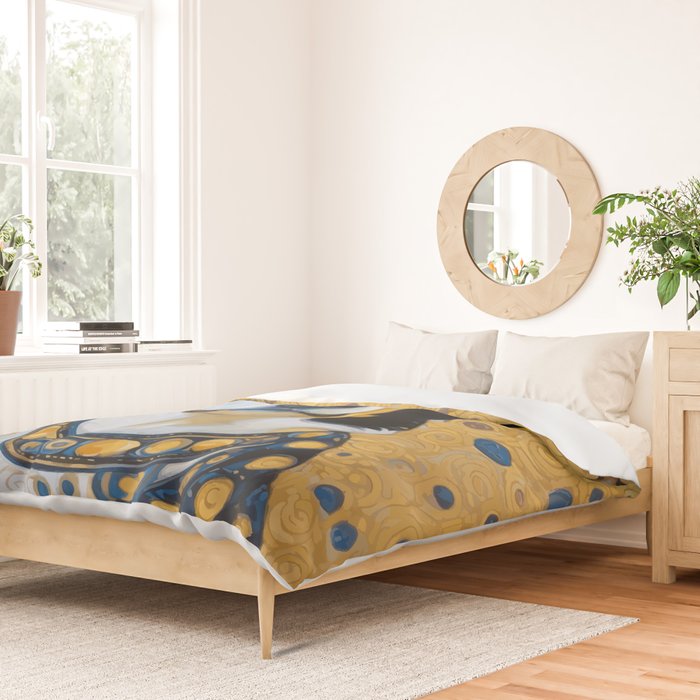 Gustav Klimt Style Dog Dressed in Blue White and Gold Duvet Cover Gallery Image 2