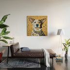 Gustav Klimt Style Dog Dressed in Blue White and Gold Wood Wall Art Gallery Image 2
