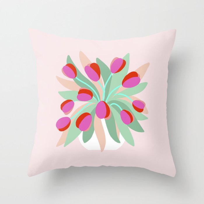 Full Bloom Tulips in a Vase  Throw Pillow Gallery Image 1