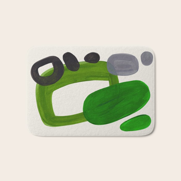 Minimalist Modern Mid Century Colorful Abstract Shapes Olive Green Retro Funky Shapes 60's Vintage Bath Mat Gallery Image 1