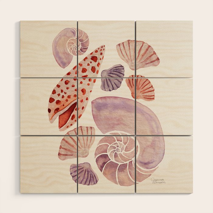 Watercolor Seashells Wood Wall Art Gallery Image 1