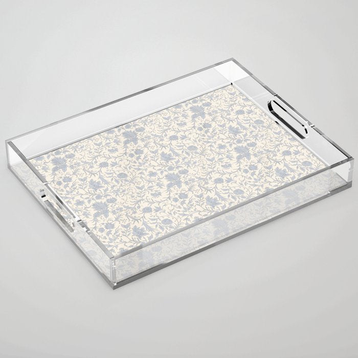 Hand Drawn Jacobean Floral - Blue Cream Acrylic Tray Gallery Image 1