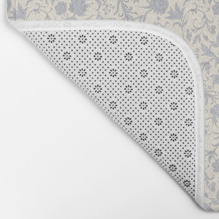 Hand Drawn Jacobean Floral - Blue Cream Bath Mat Gallery Image 2
