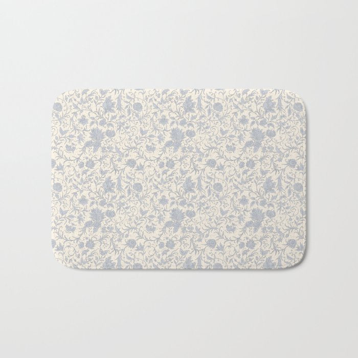 Hand Drawn Jacobean Floral - Blue Cream Bath Mat Gallery Image 1