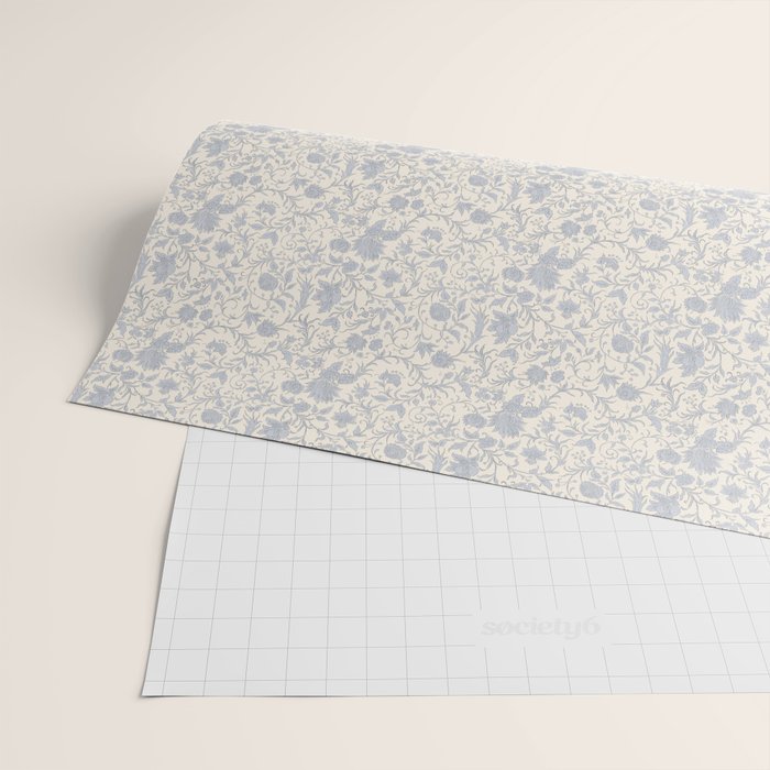 Hand Drawn Jacobean Floral - Blue Cream Wrapping Paper Gallery Image 2