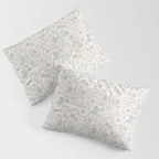 Hand Drawn Jacobean Floral - Blue Cream Pillow Sham Gallery Image 3