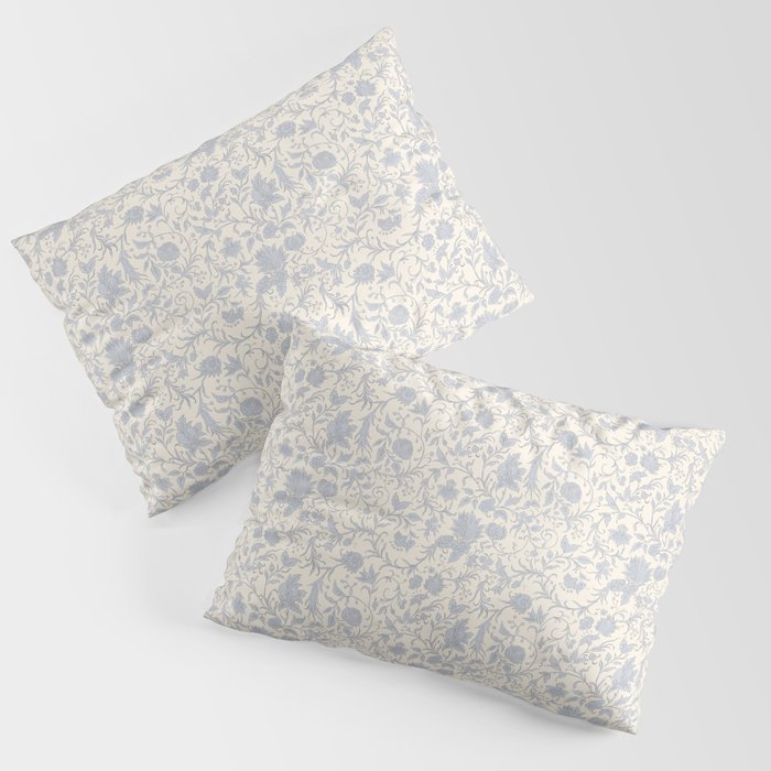 Hand Drawn Jacobean Floral - Blue Cream Pillow Sham Gallery Image 3