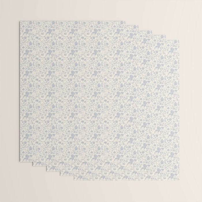 Hand Drawn Jacobean Floral - Blue Cream Wrapping Paper Gallery Image 3