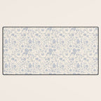 Hand Drawn Jacobean Floral - Blue Cream Desk Mat Gallery Image 3