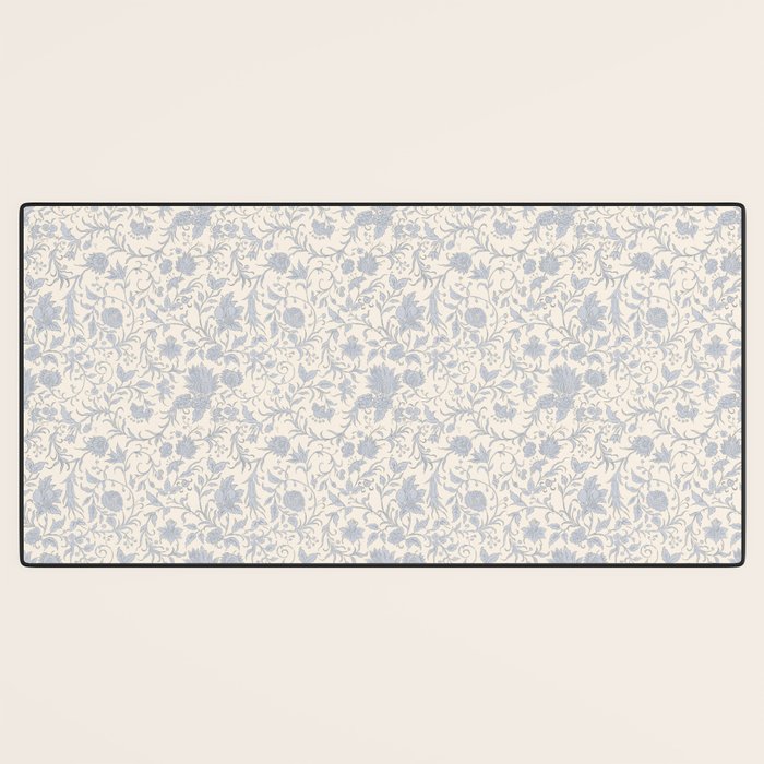 Hand Drawn Jacobean Floral - Blue Cream Desk Mat Gallery Image 3