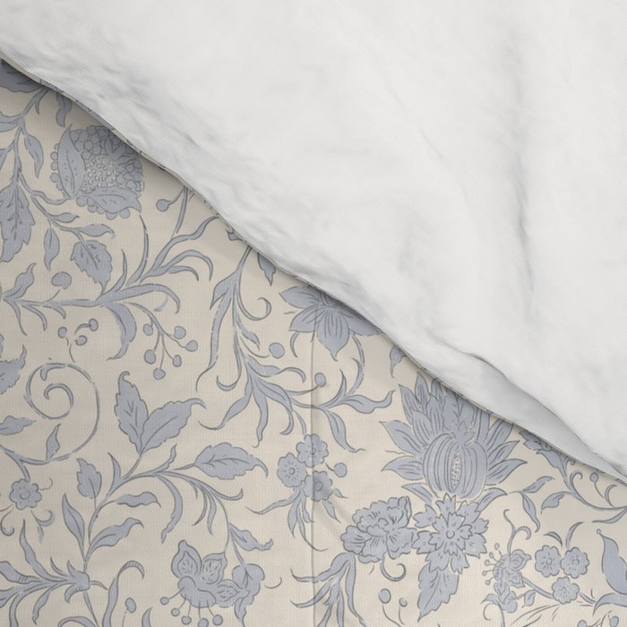 Hand Drawn Jacobean Floral - Blue Cream Comforter Gallery Image 4