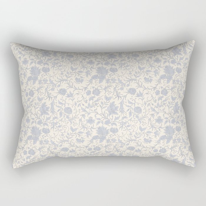 Hand Drawn Jacobean Floral - Blue Cream Rectangular Pillow Gallery Image 2