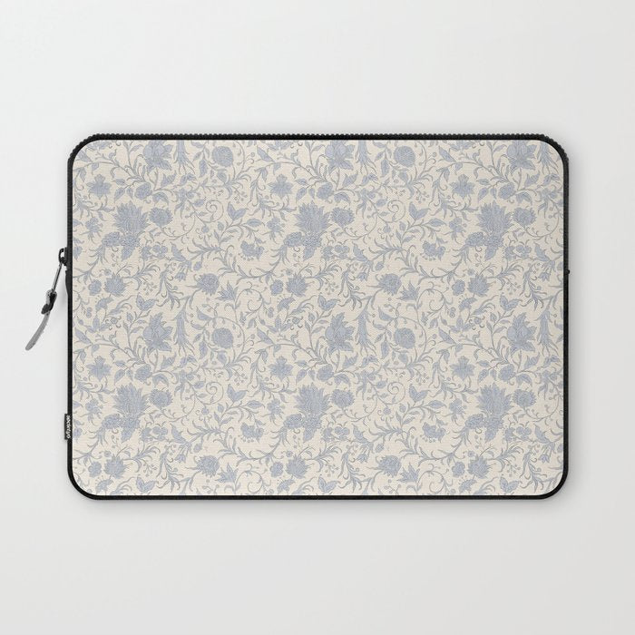 Hand Drawn Jacobean Floral - Blue Cream Laptop Sleeve Gallery Image 1