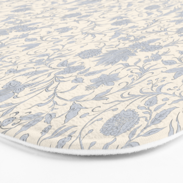 Hand Drawn Jacobean Floral - Blue Cream Bath Mat Gallery Image 3