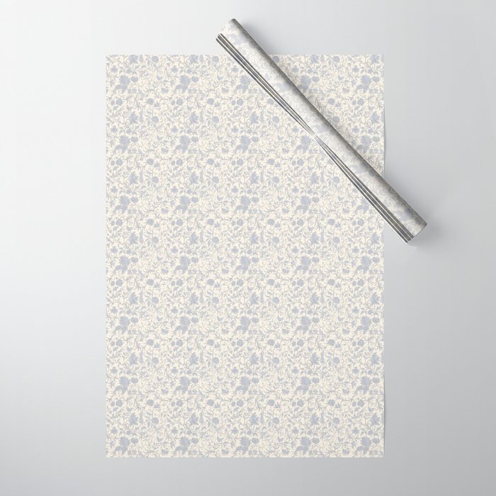 Hand Drawn Jacobean Floral - Blue Cream Wrapping Paper Gallery Image 1