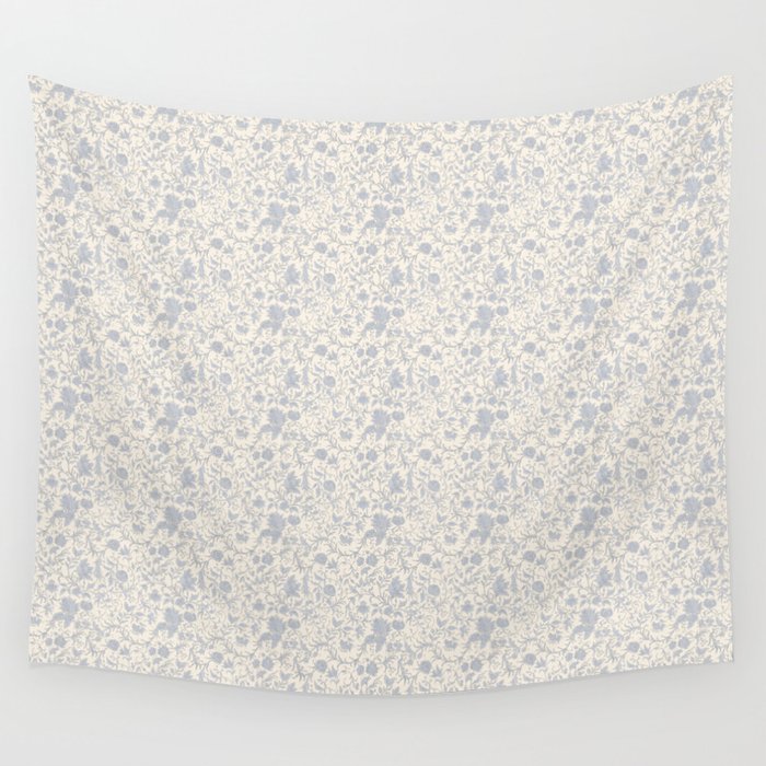 Hand Drawn Jacobean Floral - Blue Cream Wall Tapestry Gallery Image 4