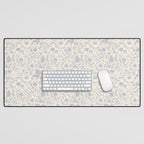 Hand Drawn Jacobean Floral - Blue Cream Desk Mat Gallery Image 1