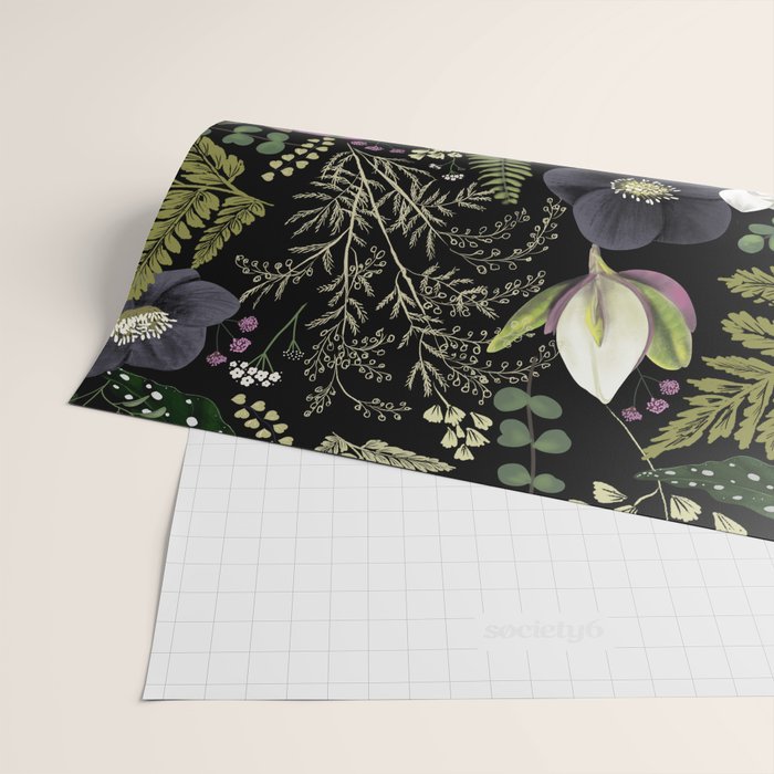Dark Mystical Garden Botanical Pattern Wrapping Paper Gallery Image 2