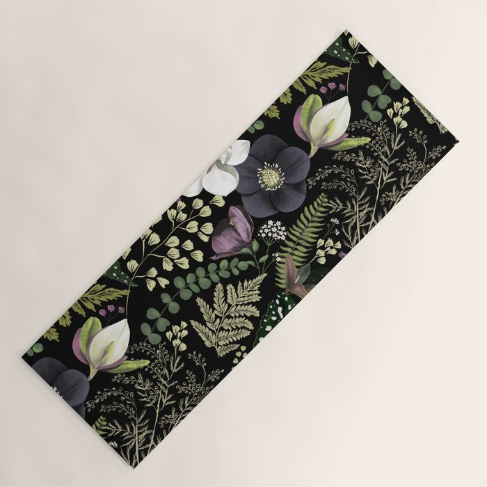 Dark Mystical Garden Botanical Pattern Yoga Mat Gallery Image 1