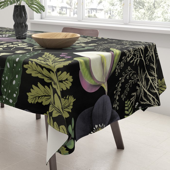 Dark Mystical Garden Botanical Pattern Tablecloth Gallery Image 3
