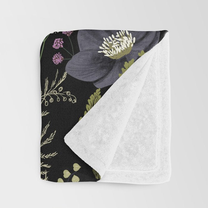 Dark Mystical Garden Botanical Pattern Throw Blanket Gallery Image 3