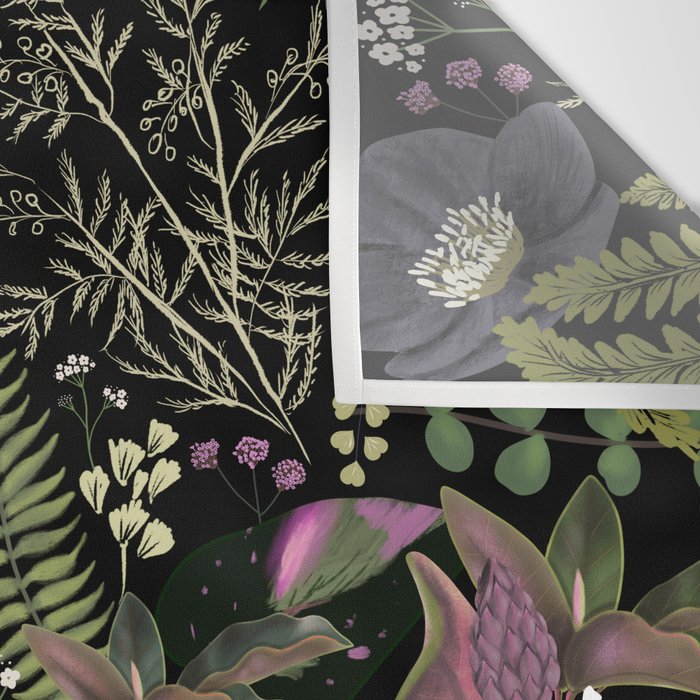 Dark Mystical Garden Botanical Pattern Wall Tapestry Gallery Image 3