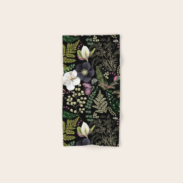 Dark Mystical Garden Botanical Pattern Bath Towel Gallery Image 1