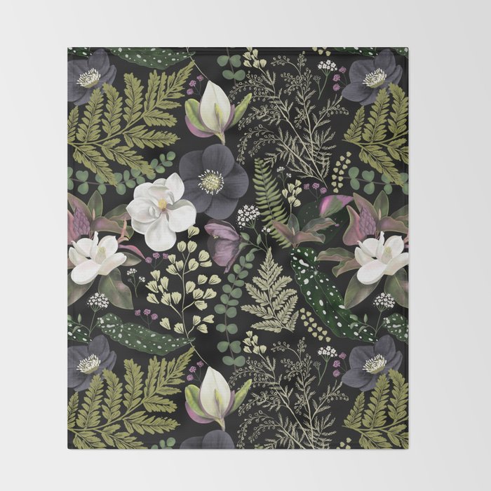 Dark Mystical Garden Botanical Pattern Throw Blanket Gallery Image 2