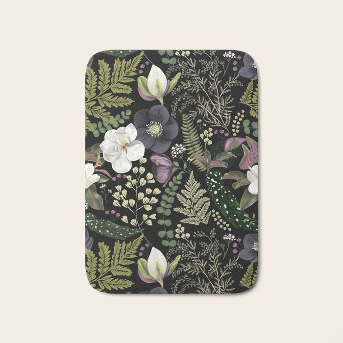 Dark Mystical Garden Botanical Pattern Bath Mat Gallery Image 1