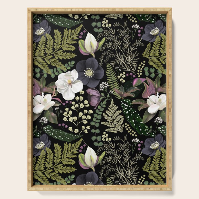 Dark Mystical Garden Botanical Pattern Serving Tray Gallery Image 1