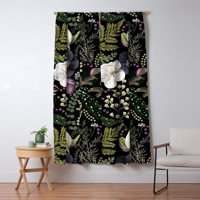 Dark Mystical Garden Botanical Pattern Window Curtain Gallery Image 5