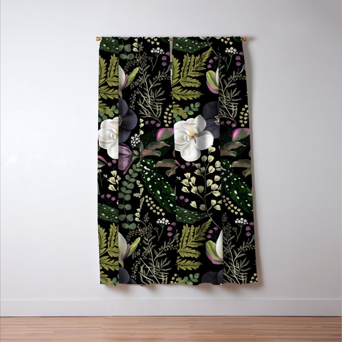 Dark Mystical Garden Botanical Pattern Window Curtain Gallery Image 3