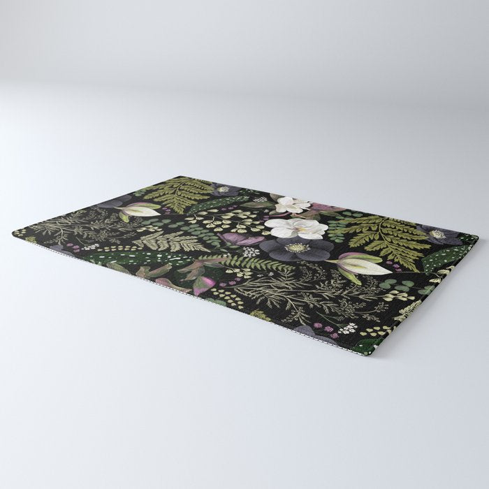 Dark Mystical Garden Botanical Pattern Rug Gallery Image 3