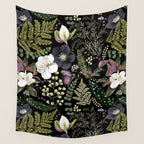 Dark Mystical Garden Botanical Pattern Wall Tapestry Gallery Image 4