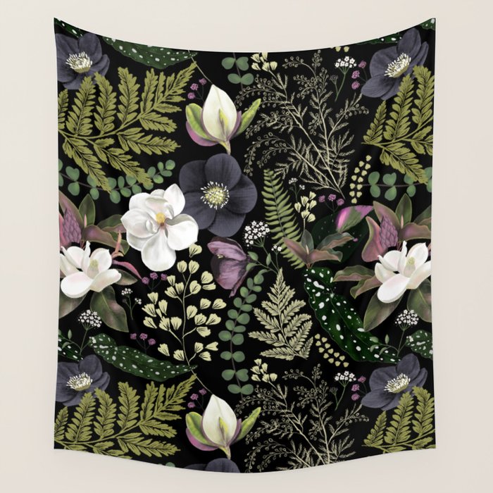 Dark Mystical Garden Botanical Pattern Wall Tapestry Gallery Image 4