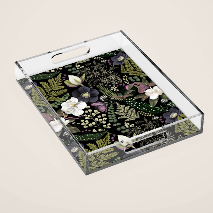 Dark Mystical Garden Botanical Pattern Acrylic Tray Gallery Image 1