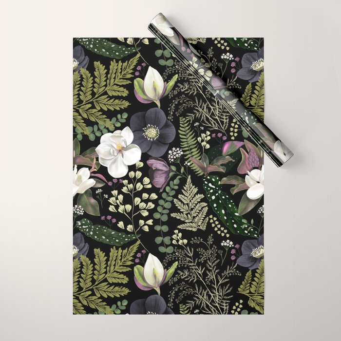 Dark Mystical Garden Botanical Pattern Wrapping Paper Gallery Image 1