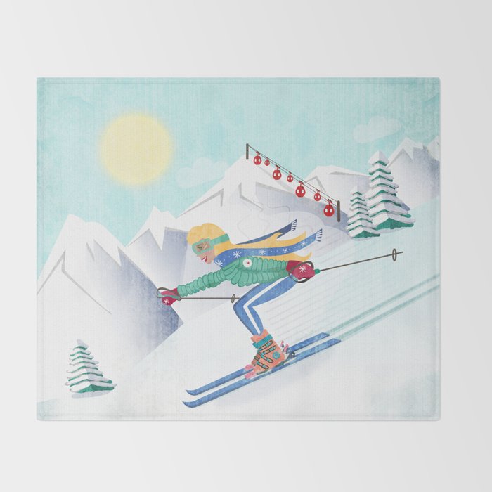 Skiing Girl Throw Blanket Gallery Image 2