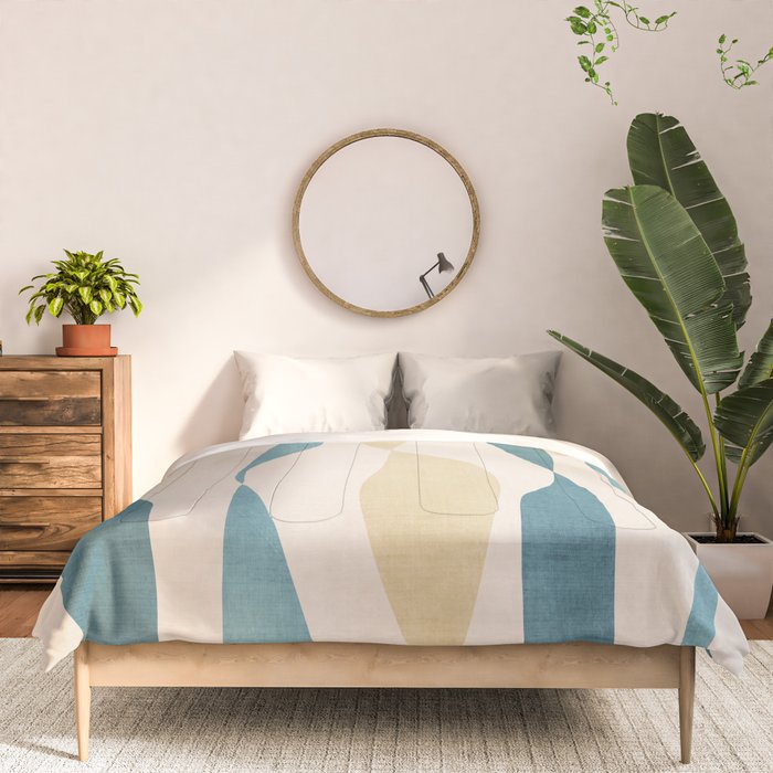 Teal Ochre Light Teal Lines Abstract Artwork Comforter Gallery Image 3