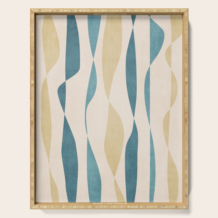 Teal Ochre Light Teal Lines Abstract Artwork Serving Tray Gallery Image 1
